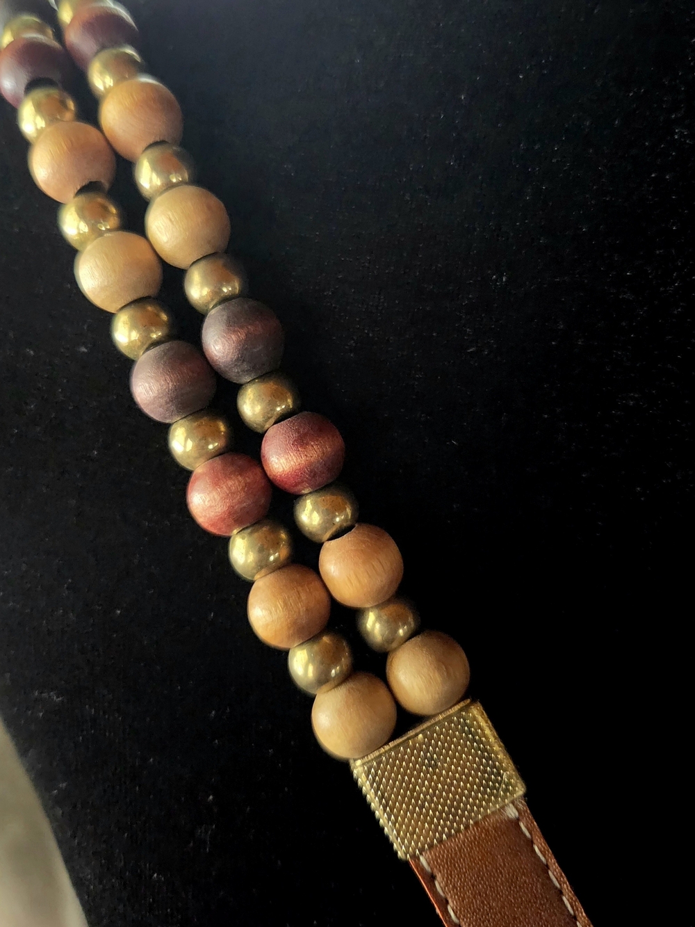 Brown Wood Beaded Belt With Gold Accents - Picture 4 of 5
